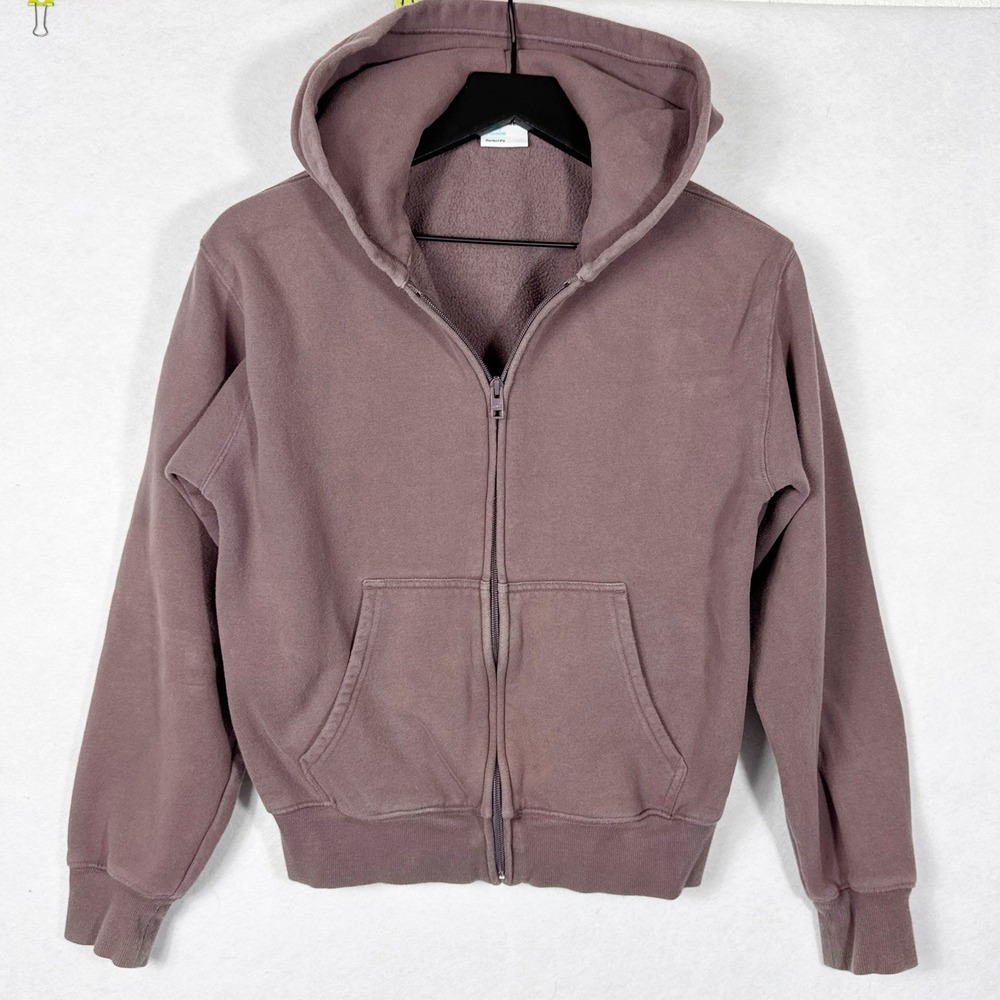 Aritzia TNA Sweatfleece Cozy Fleece Perfect Fit Zip Up Hoodie Mauve Purple Small